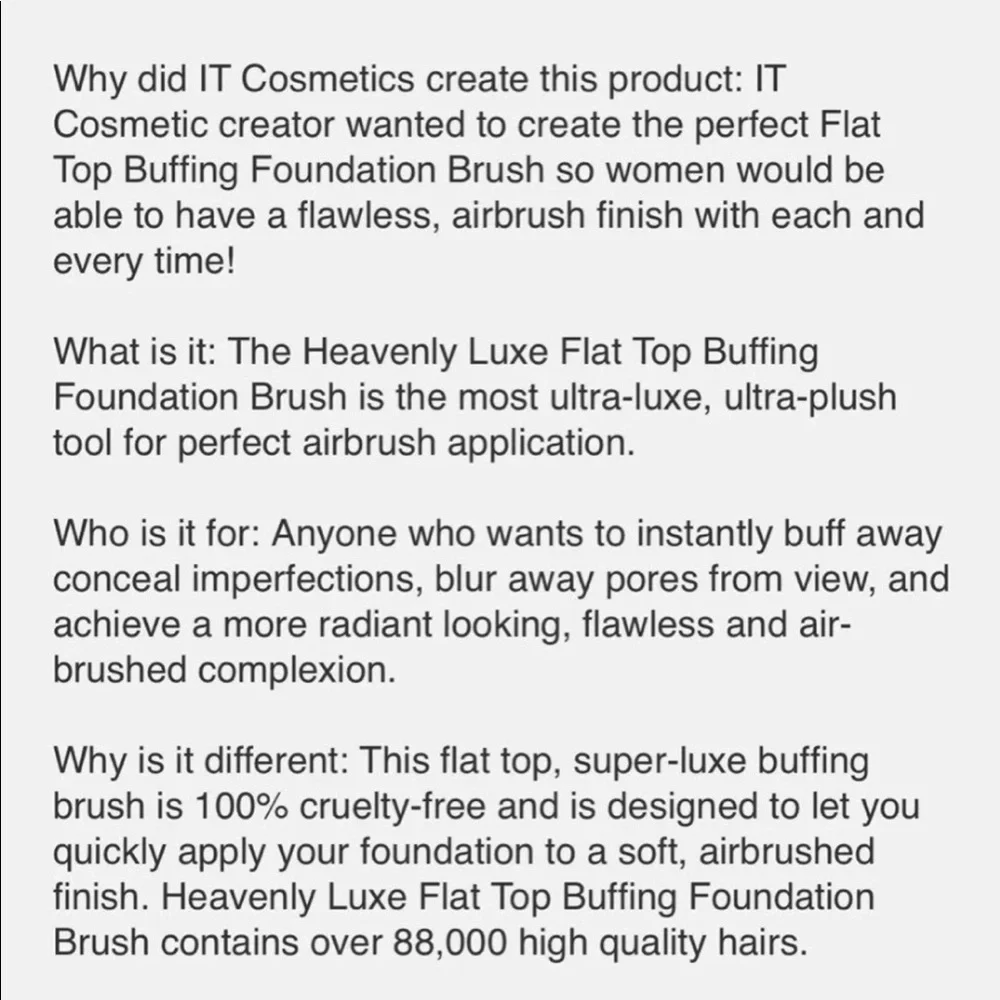 IT  #6 Flat Top Buffing Foundation Brush   ~NEW~